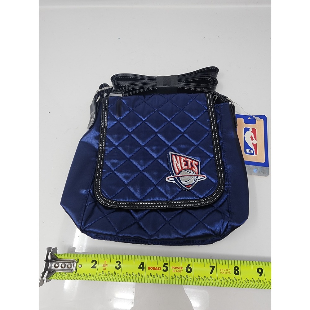 NBA Womens Brooklyn Nets Quilted Crossbody Bag Blue Satin Casual Size OS